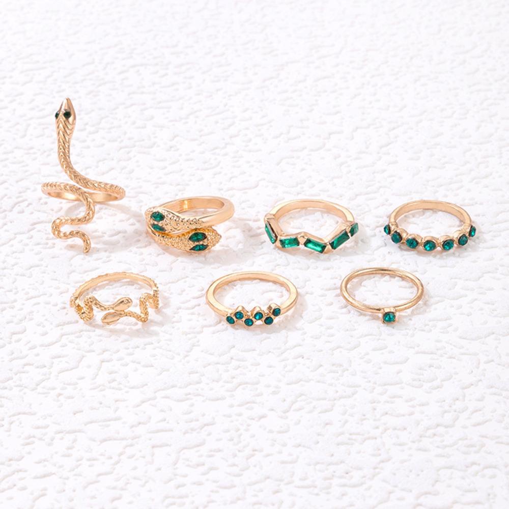 Agustinina Cincin Kristal Kepribadian Fashion Bentuk Ular Persegi Mewah Anillos Geometris Retro Temperamen Gaya Korea Ring