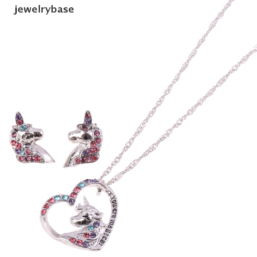 [jewelrybase] Gadis Anda Ajaib Lucu Beruntung Unicorn Kalung Stud Anting Birthstone Kuda Perhiasan Hadiah Untuk Anak Perempuan Gadis Sahabat Saudara Butik