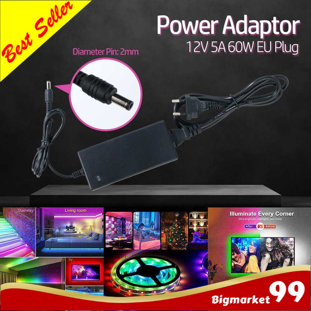 Power Adaptor Lampu LED Strip 12V 5A 60W EU Plug