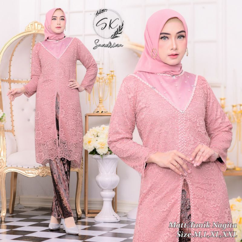 Setelan kebaya tunik brokat payet nagita//kebaya brokat ibu hajat//kebaya brokat tunangan//kebaya brokat kondangan