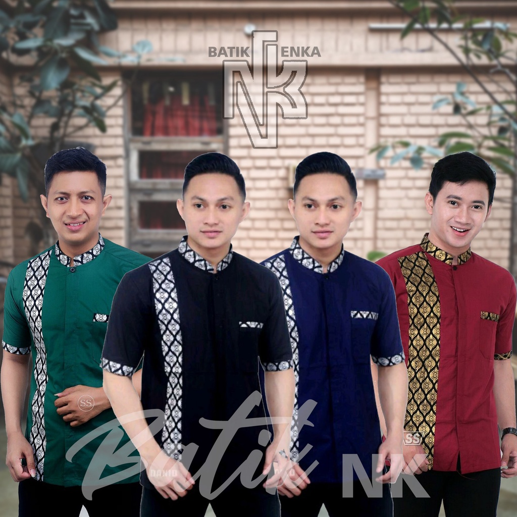 KOKO Batik Pria Kombinasi Polos - Baju Batik Pria Kombinasi Polos Lengan Pendek BSWART