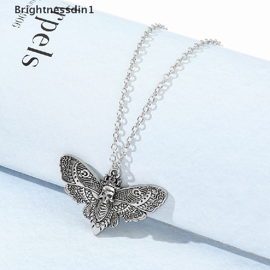 [Brightnessdin1] Death Moth Kalung Liontin 18inch Rantai Gula Tengkorak Gothic Butterfly Rock Emo Goth Warna Silver 18 Inch Rantai Kuat Butik