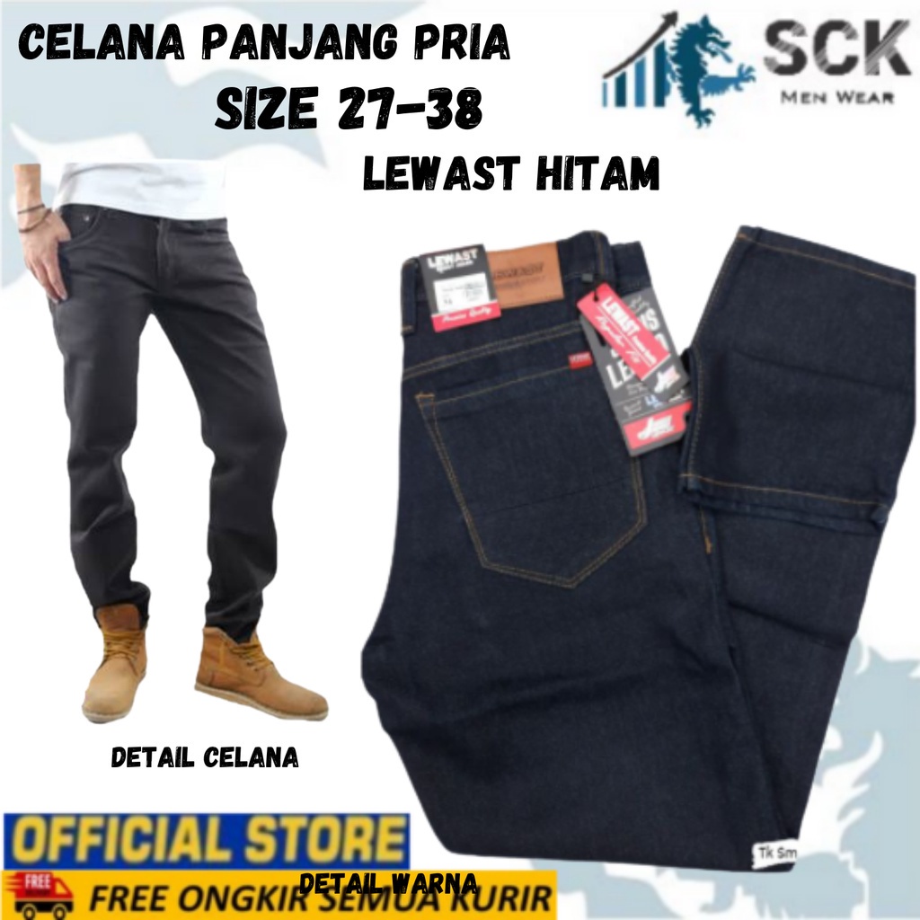 SCK - Celana Panjang Pria LEWAST JEANS HITAM ukuran 28-38 / Celana Kerja Pria Formal Basic - sckmenw