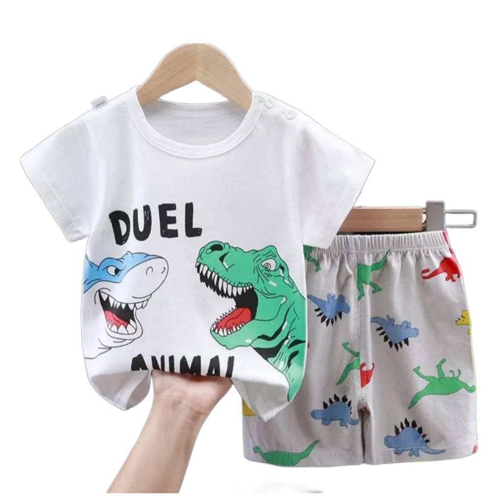 SETELAN BAJU ANAK DINOSAURUS VS SHARK IMPORT UNTUK ANAK 2-10 TAHUN BISA COD