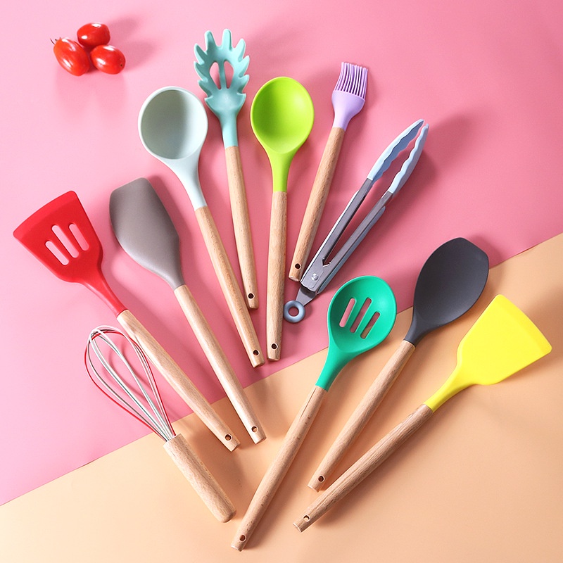 AVVET Sutil Silicon Gagang Kayu Peralatan Masak Murah Utensil Silikon Spatula Silicone Tahan Panas