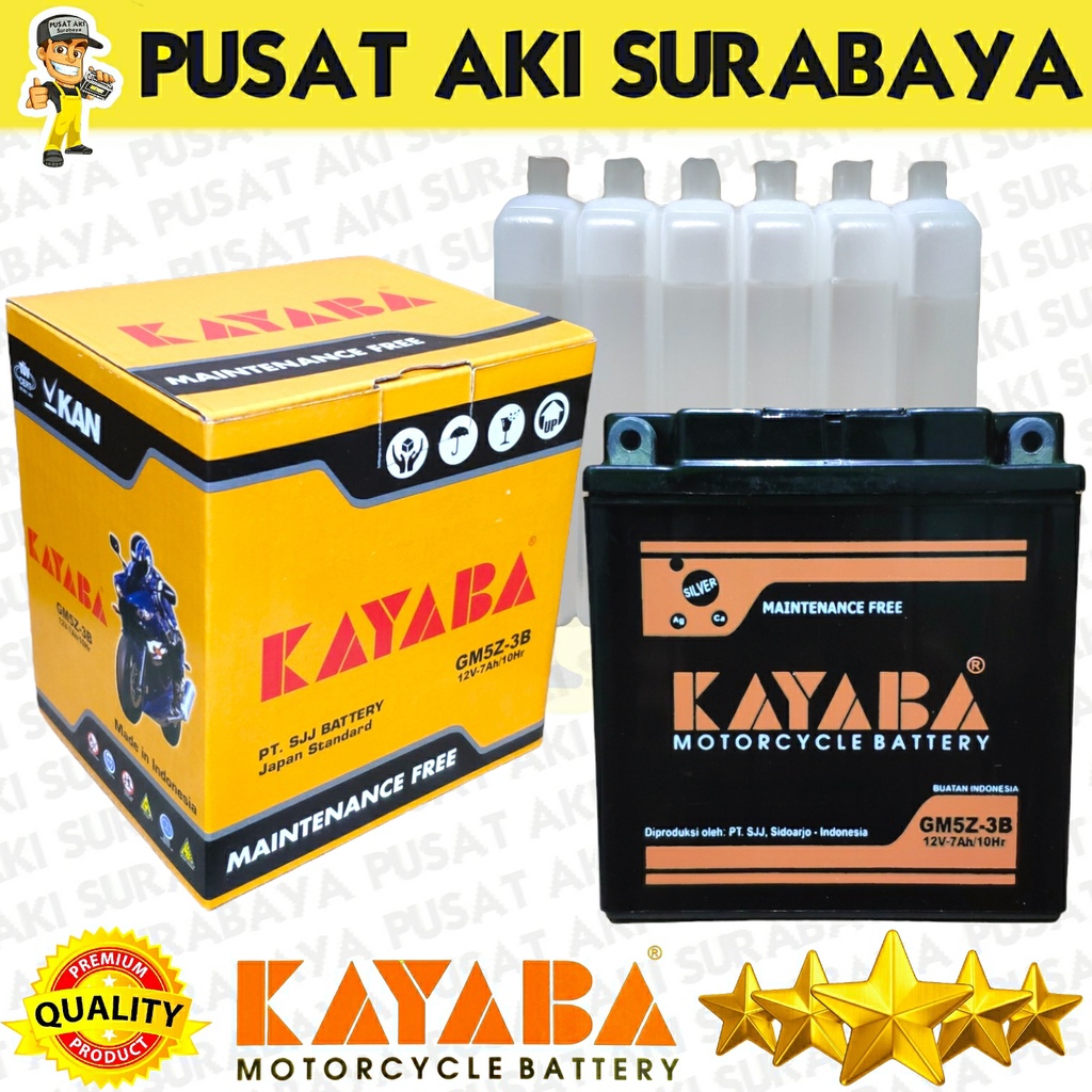 TERMURAH KAYABA GM5Z MAINTENANCE FREE 12V 7AH MOTOR MEGAPRO PRIMUS ZONE 125 SMASH MTX5AL YB5LB YT7C GT6A