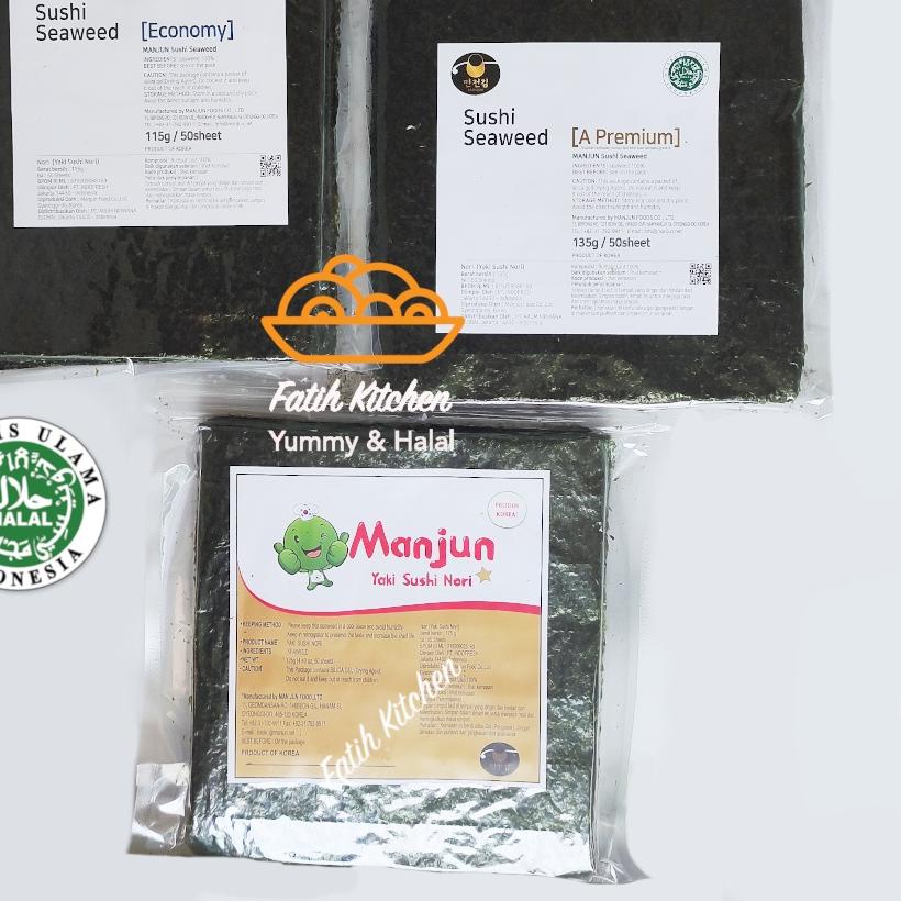 

❇ Manjun Seaweed Sushi Nori 50 Lembar Halal - varian Economy Medium Premium - Rumput Laut ☻