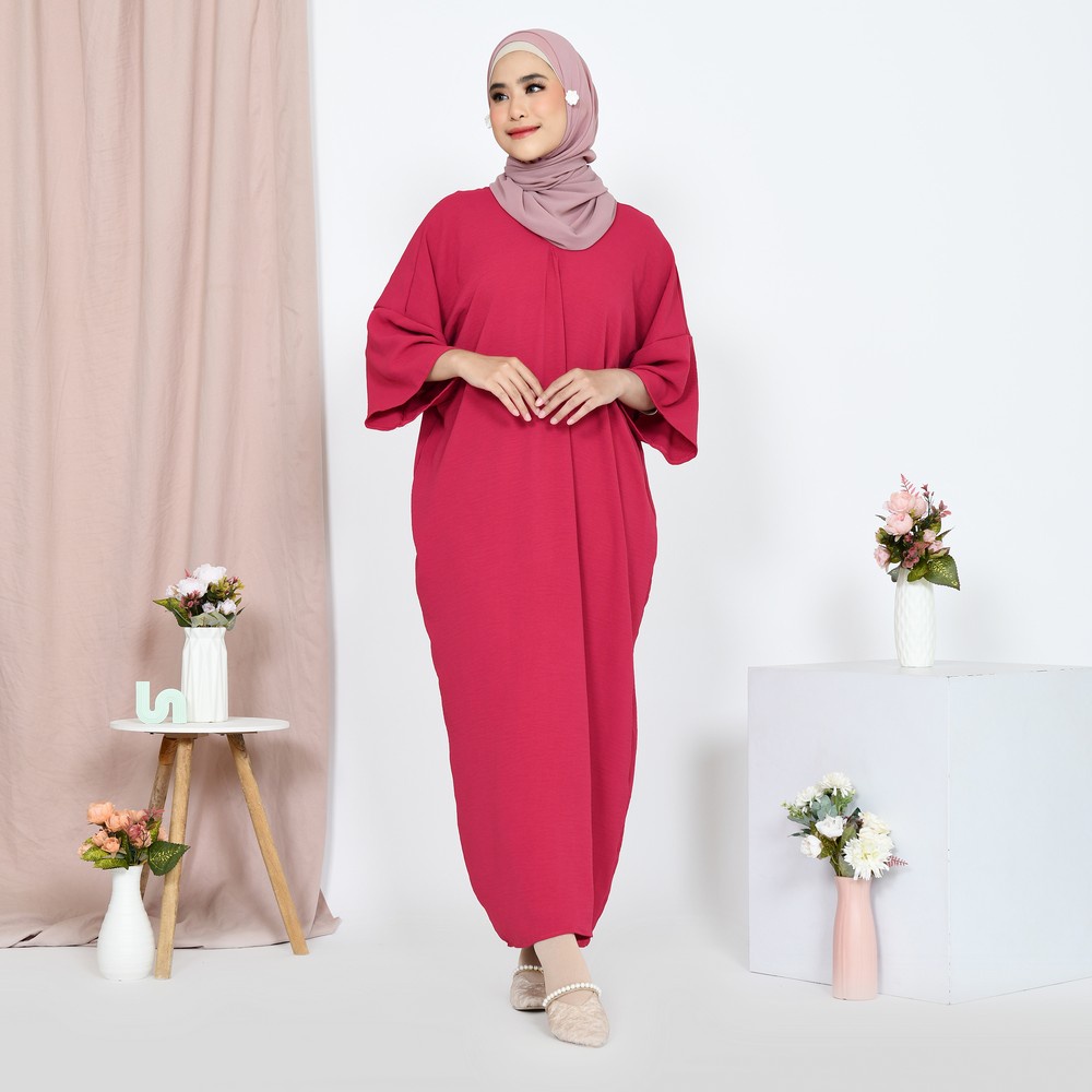 Mybamus Deby Kaftan V Neck – Kaftan Wanita – Gamis Polos Wanita – Kaftan Kekinian-Fuschia M17645 R10S4