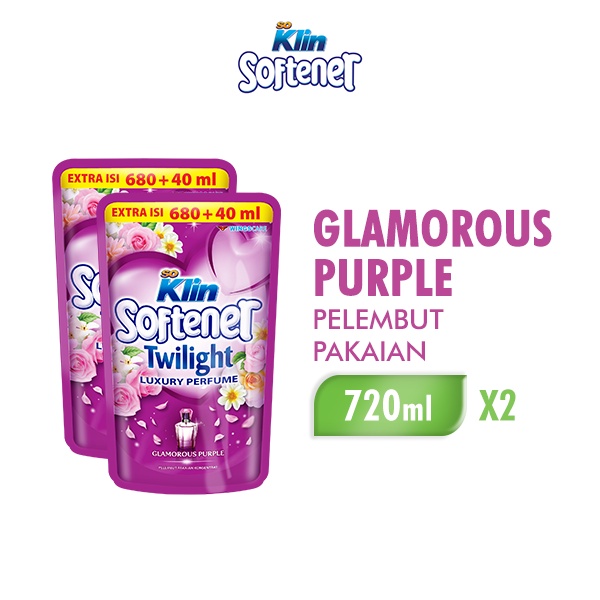 Soklin Softener Twilight Pelembut Pakaian Glamorous Purple Pouch 650 ml x2