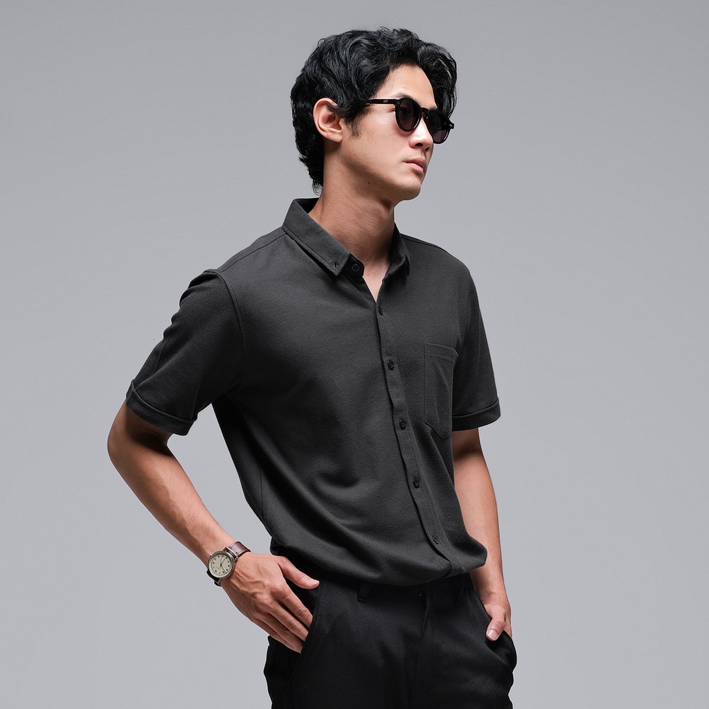 JB - PSY Short Sleeve Charcoal - Kemeja Lengan Pendek Pria