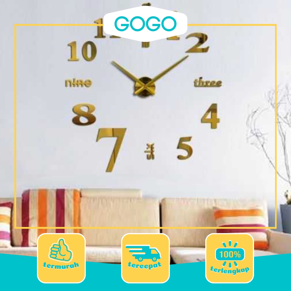 【GOGOMART】Jam Dinding Besar DIY Giant Clock Quartz 90-100cm - DIY-101 - Golden