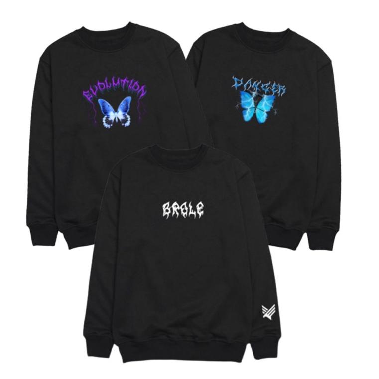 Menarik EVO CREWNECK FONT METAL SWEATER DISTRO BLACK CREAM SWITER CASUAL