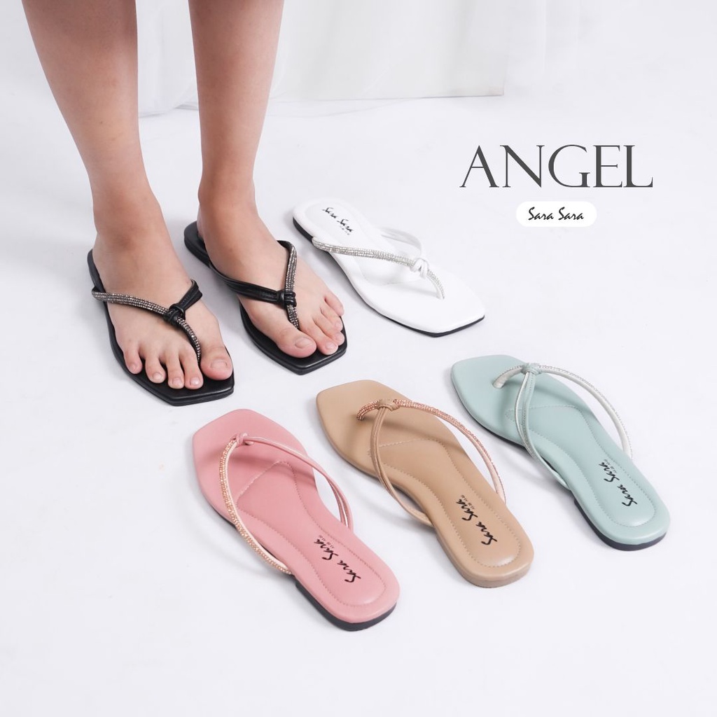 Sara Sara Angel Sandal Jepit Wanita Kristal Sendal Japit Cewek Cantik Teplek Size 36-40