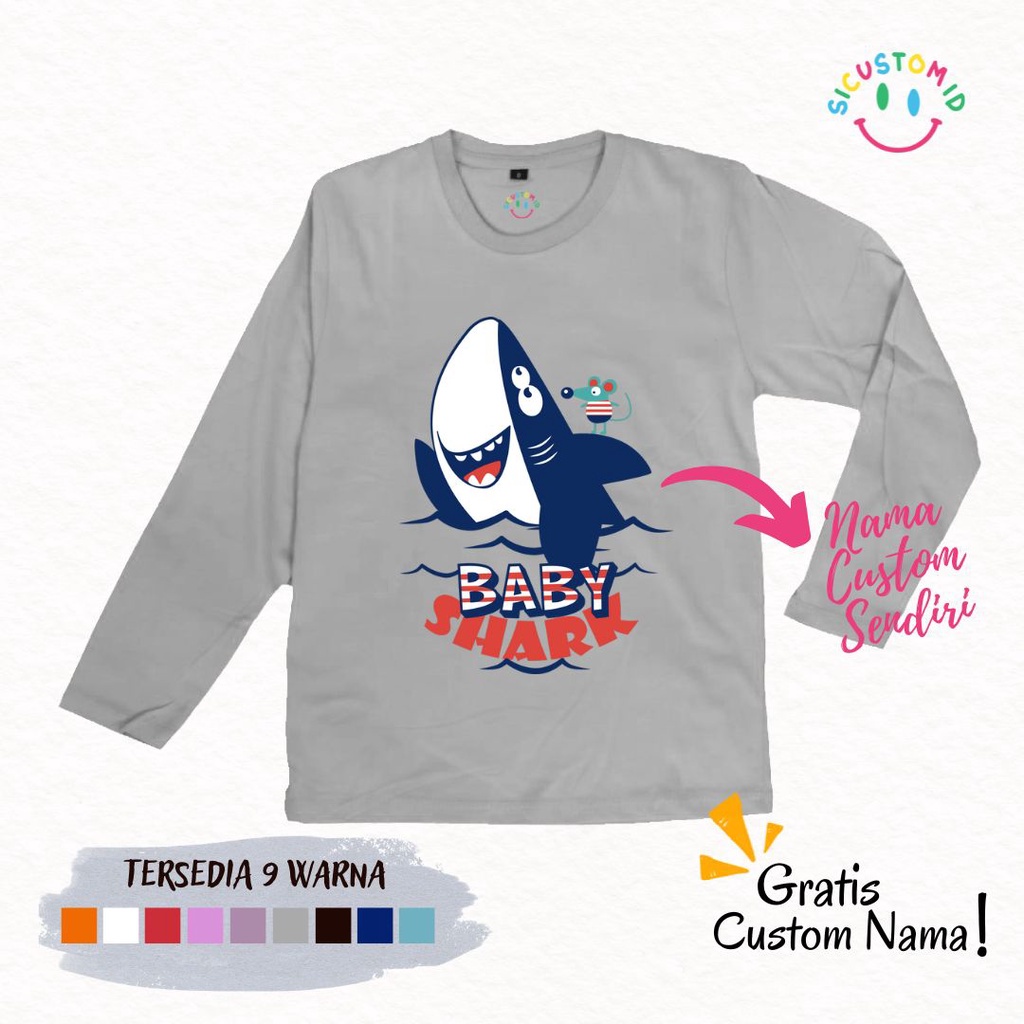 TERLARIS BAJU KAOS ANAK TANGAN PANJANG BABY SHARK KARTUN ANAK YOUTUBE