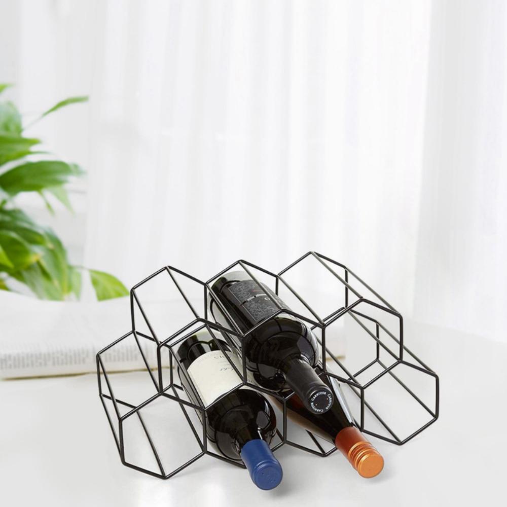 [Elegan] Rak Wine Metal Modern Barware Shelves Penghemat Tempat Hexagon Hias Penyimpanan Botol Anggur