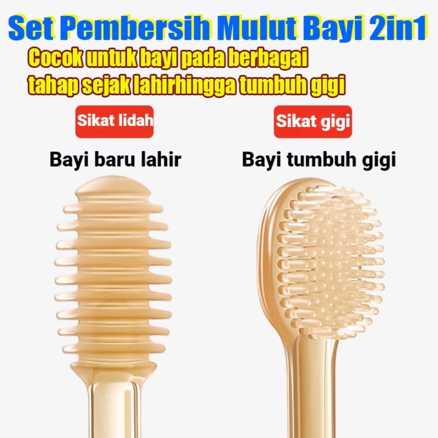 【COD】 Sikat gigi lidah bayi silikon 3in1 dengan kotak bpa free/Pembersih mulut bayi 0-1 tahun