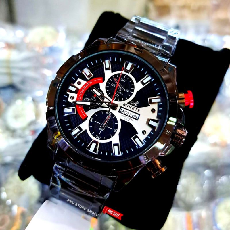 Jam Tangan Pria Mirete Model Terbaru Import Strap Rantai STAINLEES Steel || Tanggal Hari Aktif Free Box Exklusive || Water Resistance Analog Quart || Jam Tangan Pria Mirete Terlaris Dan Termurah Kekinian || Jam Tangan Fashion Pria Kasual COD