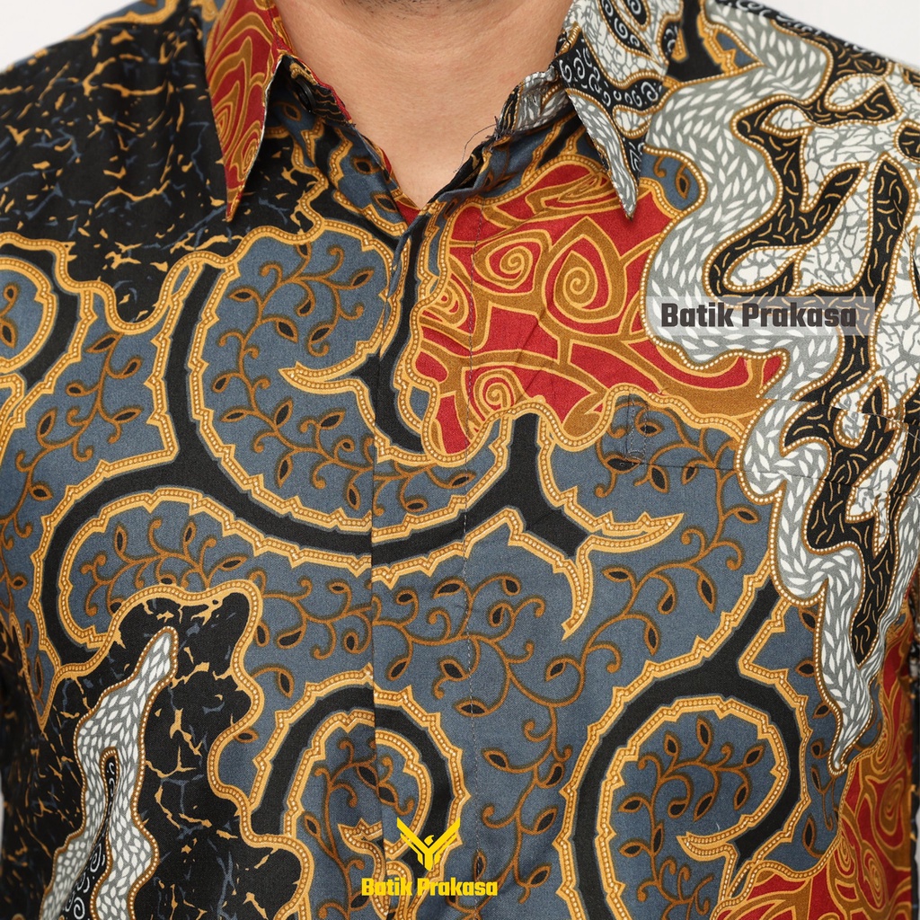 Kemeja Batik Prakasa Motif Danendra Oren Slimfit Lengan Panjang Batik Solo