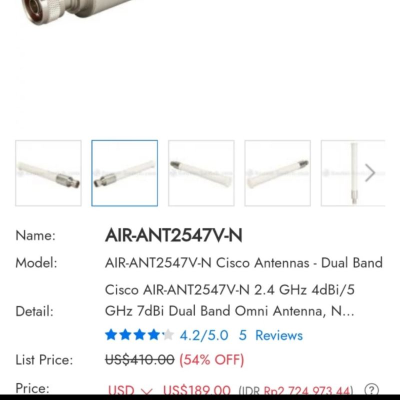 Antenna Wifi AIR-ANT2547V-N Dual Band Omni USA 7dBi 2.4Ghz 5Ghz