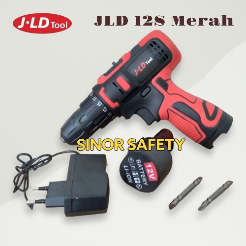 JLD 12S Merah Cordless Bor Drill Baterai + Charger