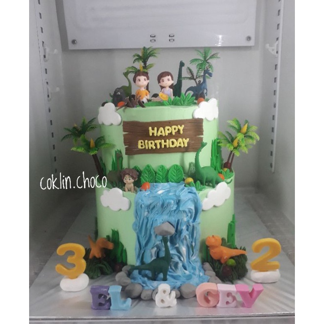 KUE ULANG TAHUN DINOSAURUS | KUE ULTAH TINGKAT 2 | cake birthday 2 tier dino | dino cake | DINOSAURU