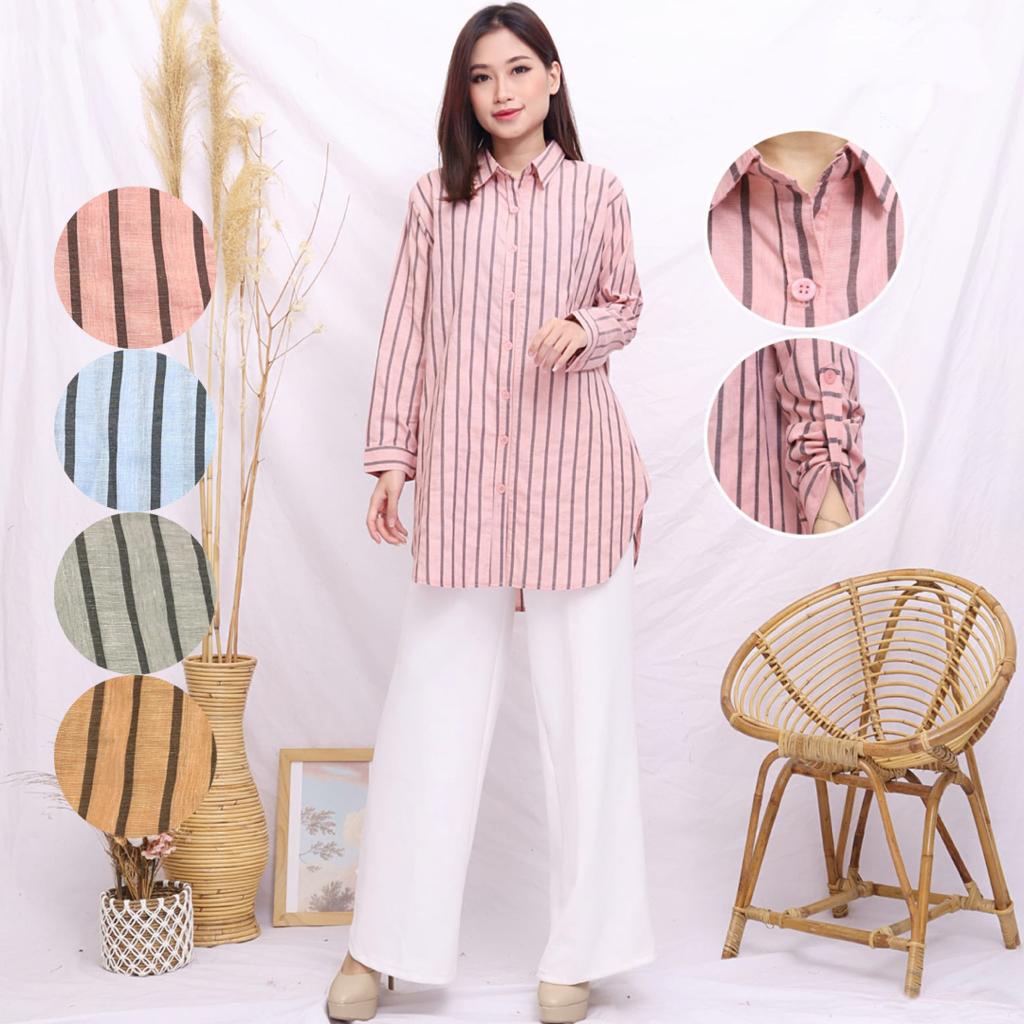 UMISUKA Kemeja Wanita Atasan Lengan Panjang Jumbo Kekinian Casual Korean Tunik Oversize Style Basic Long Sleeve Shirt