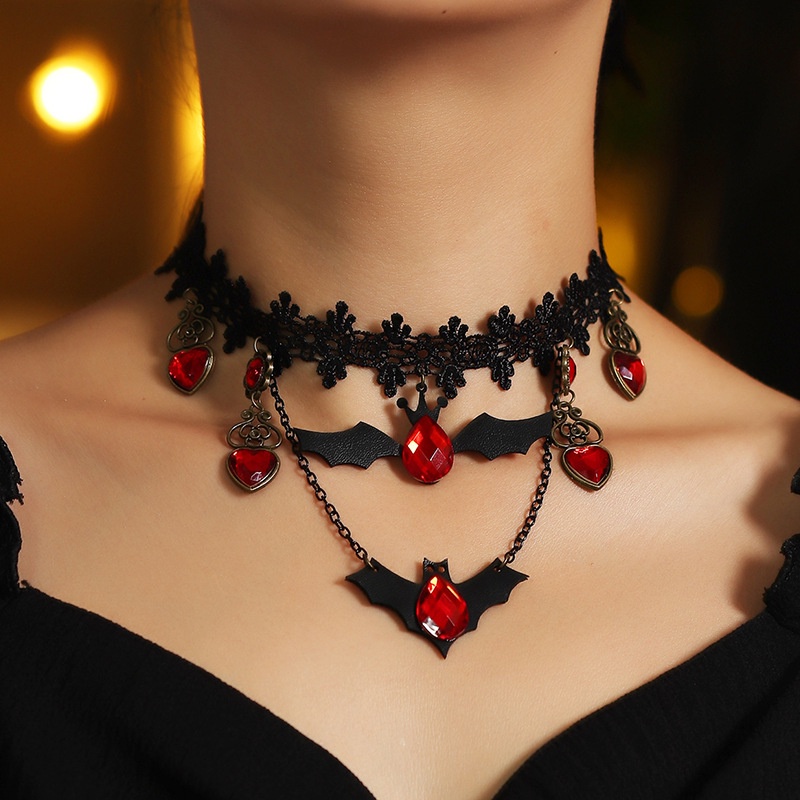 Kalung Choker Wanita Bahan Lace Desain Kelelawar Gaya Eropaamerikaunik Kreatif Untuk Halloweenliburan