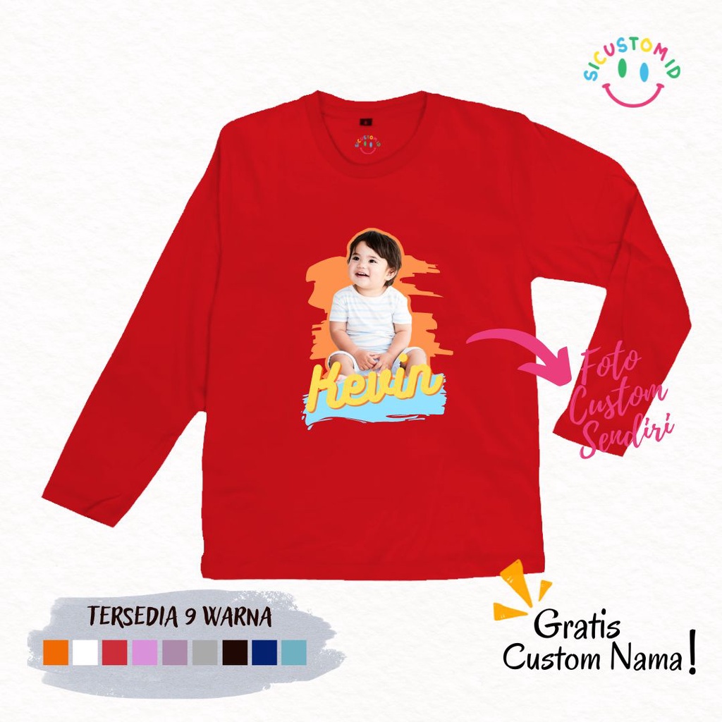 TERLARIS BAJU KAOS ANAK TANGAN PANJANG GRATIS CUSTOM FOTO + NAMA