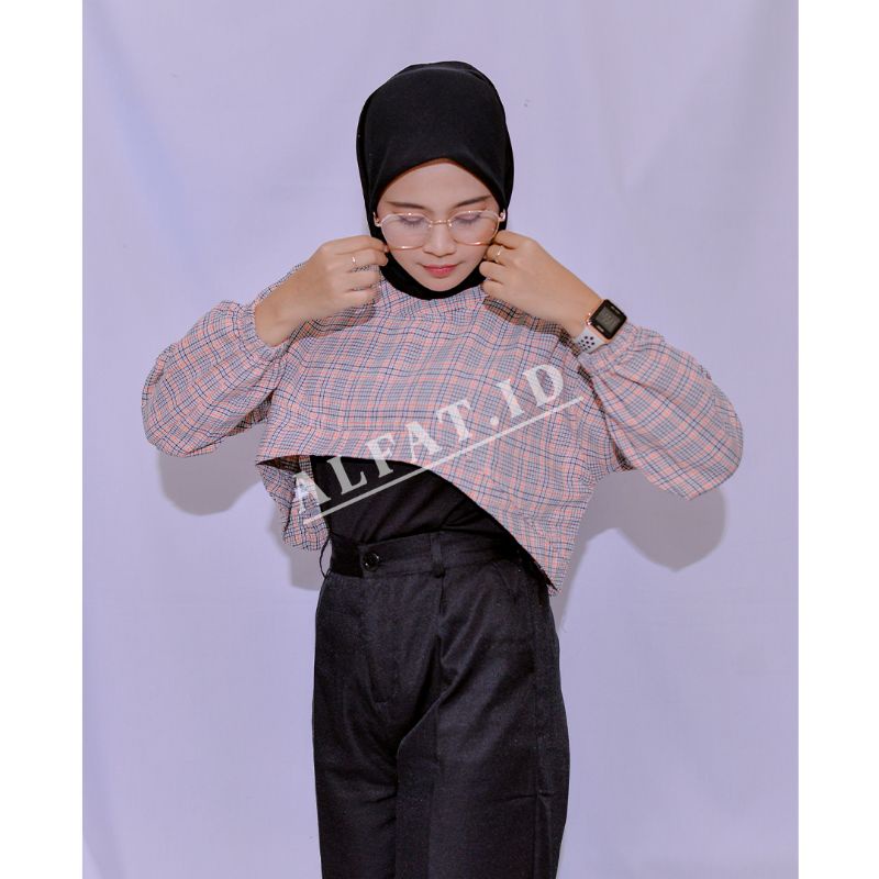 BECHARA TOP CROP KOREAN TARTAN OVERSIZE || OUTER FLANEL ini