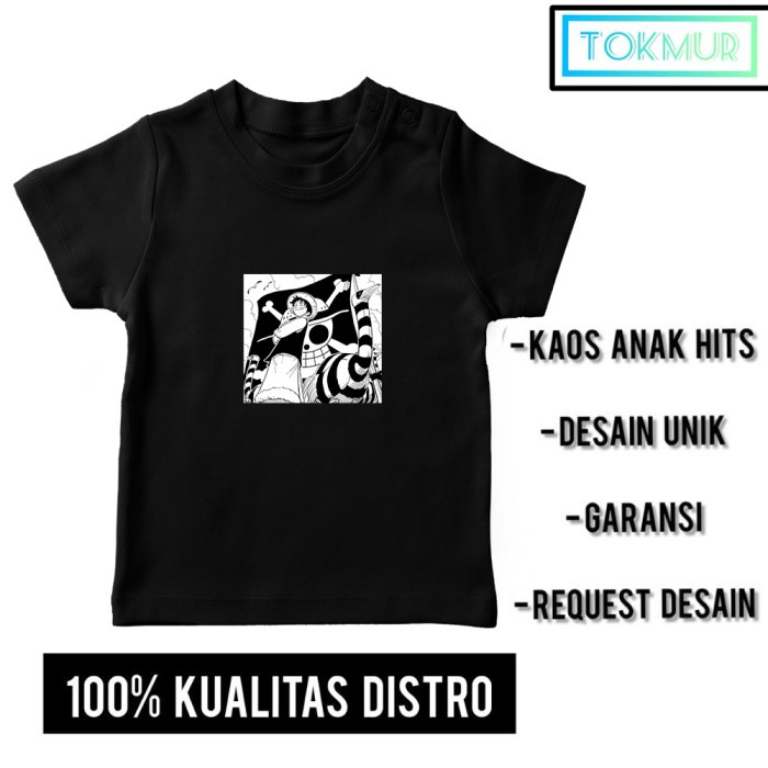 Baju Kaos Anak Laki Laki One Piece Pertarungan Luffy Anime Manga New - Hitam, S