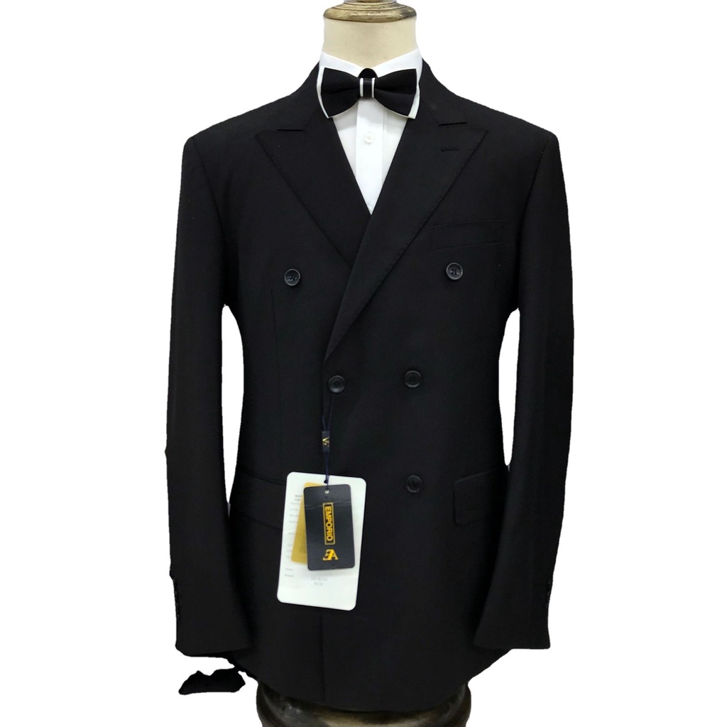 Blazer Pria Double Breasted Pria Inggris  Bisnis   Korea  Tinggi Tekstur Bergaris Suit
