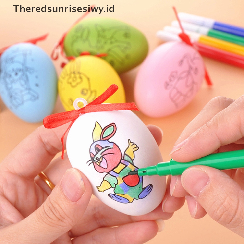 # Baju Lebaran # Diy Paing Foam Egg Easter Gift Party Decor Ation Foam Telur Dengan Pulpen Warna-Warni Untuk Kid Home Festival Craft Supplie~