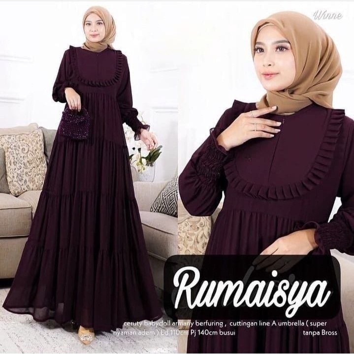 Rumaisya Maxy l Gamis Muslim Wanita Kondangan Polos Basic Premium l Dress Ceruty Babydoll