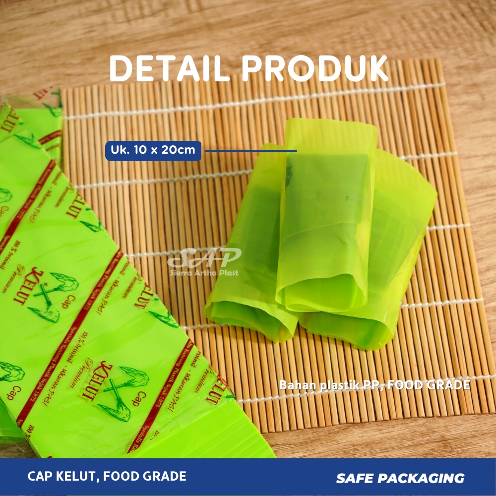 Plastik Lemper CAP KELUT / Plastik Bungkus Lemper / Plastik Lemper Hijau / Bungkus Lemper Hijau Tebal Uk. 10x20 isi 100lbr