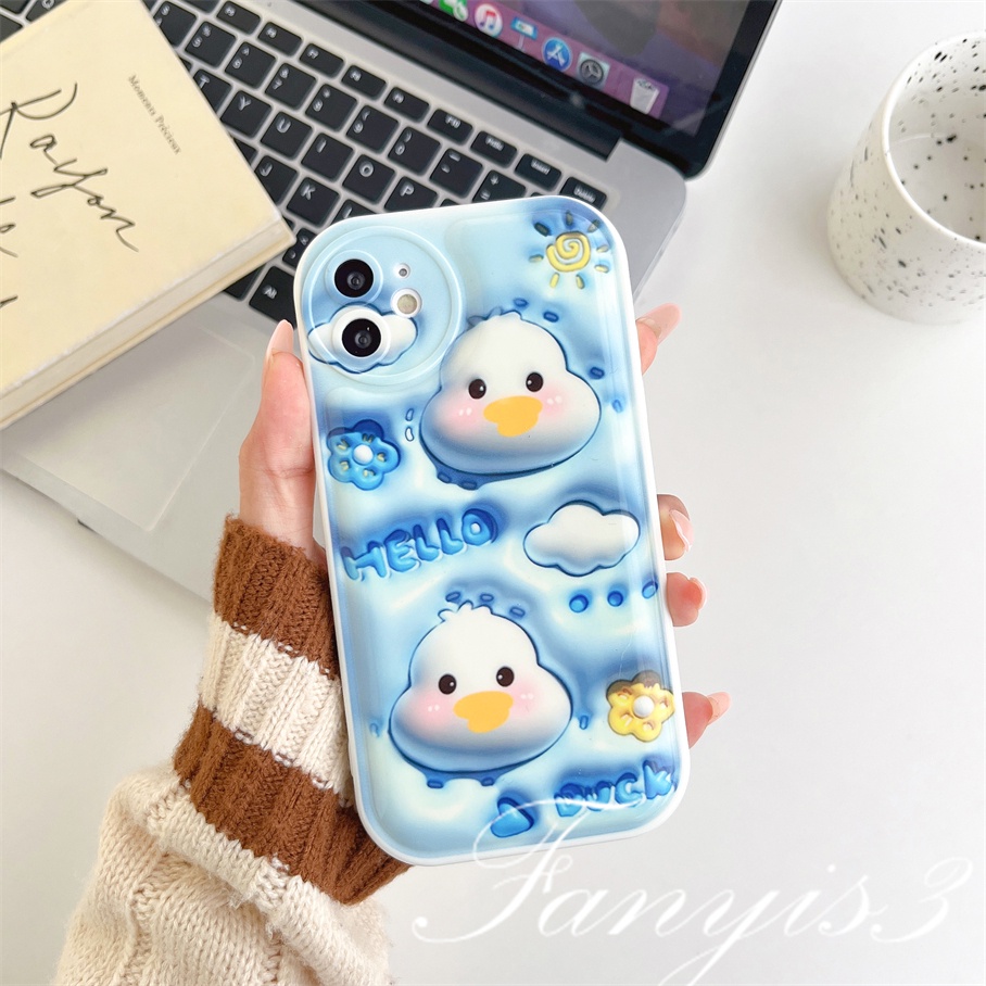 Compatible For iPhone 14 13 12 11 Pro Max X XR Xs Max 8 7 6 6s Plus SE 2020 Kompatibel Untuk Hello Duck 3D Vision Phone Case TPU Soft Cover Pelindung