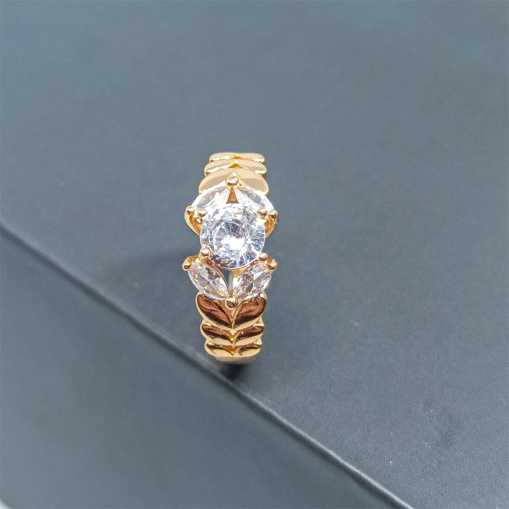 Gold Cincin Titanium Terbuka Kristal Lapis Emas Steel Mutiara Berlian Wanita Fashion Jewelry