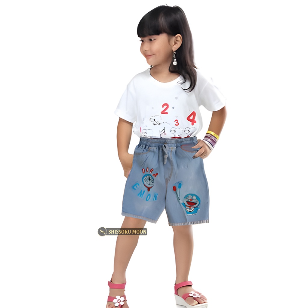 Celana Pendek Anak Motif Bordir Bahan Soft jeans Usia 3-4 Tahun