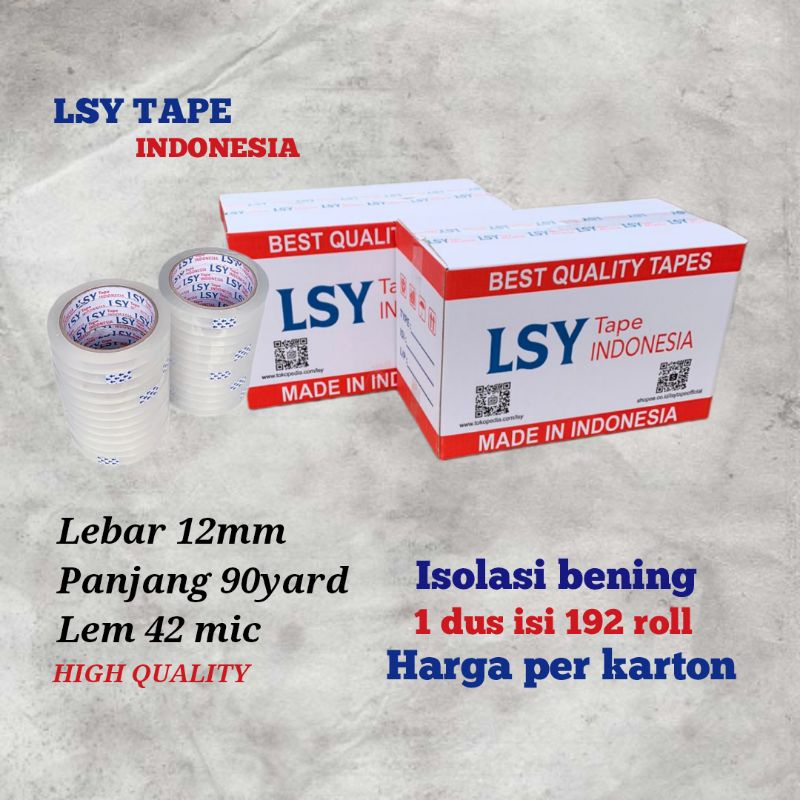 

lakban bening / isolasi bening 12mm x 90yard 1 dus isi 192 Roll LSY TAPE ( CBM )