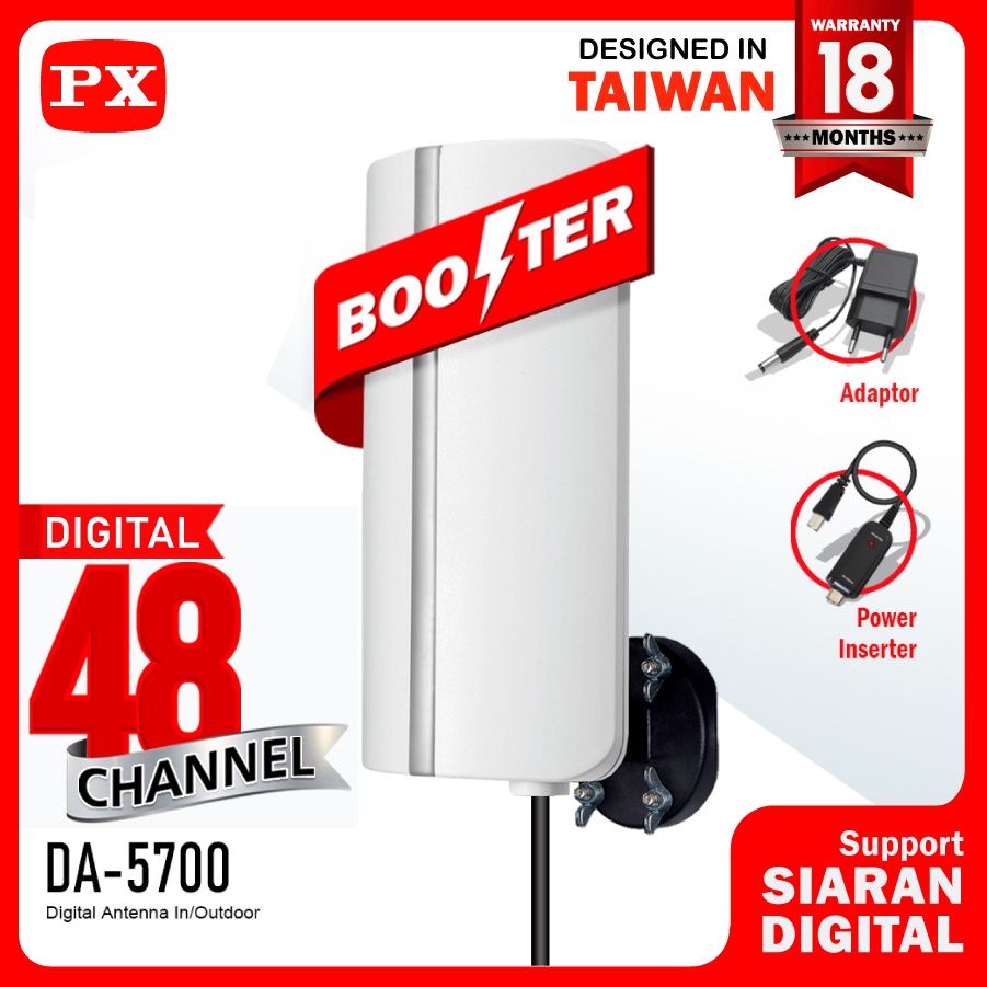 Antena TV In/Outdoor PX DA-5700 Digital TV DVB-T2 dengan Booster &amp; Power Inserter