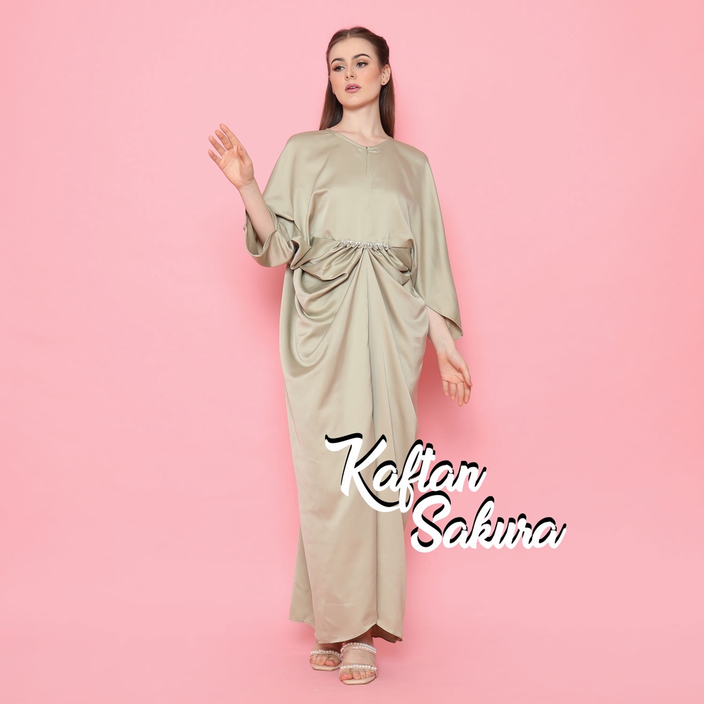 kaftan wanita muslim busui terbaru payet belt elegant warna hitam cantik termurah lebaran