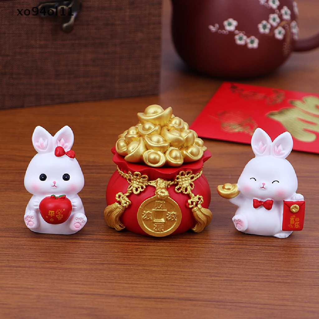 Xo Lucky Cute Kawaii Rabbit Bunny Patung Patung Gaming Kantor Meja Desk Ornamen Mobil2023Dekorasi Imlek OL