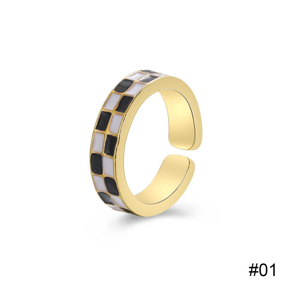 Timekey Retro Niche Checkerboard Cincin Pembukaan Adjustable Alloy Ring Simple Perhiasan Aksesori Untuk Wanita D1E3