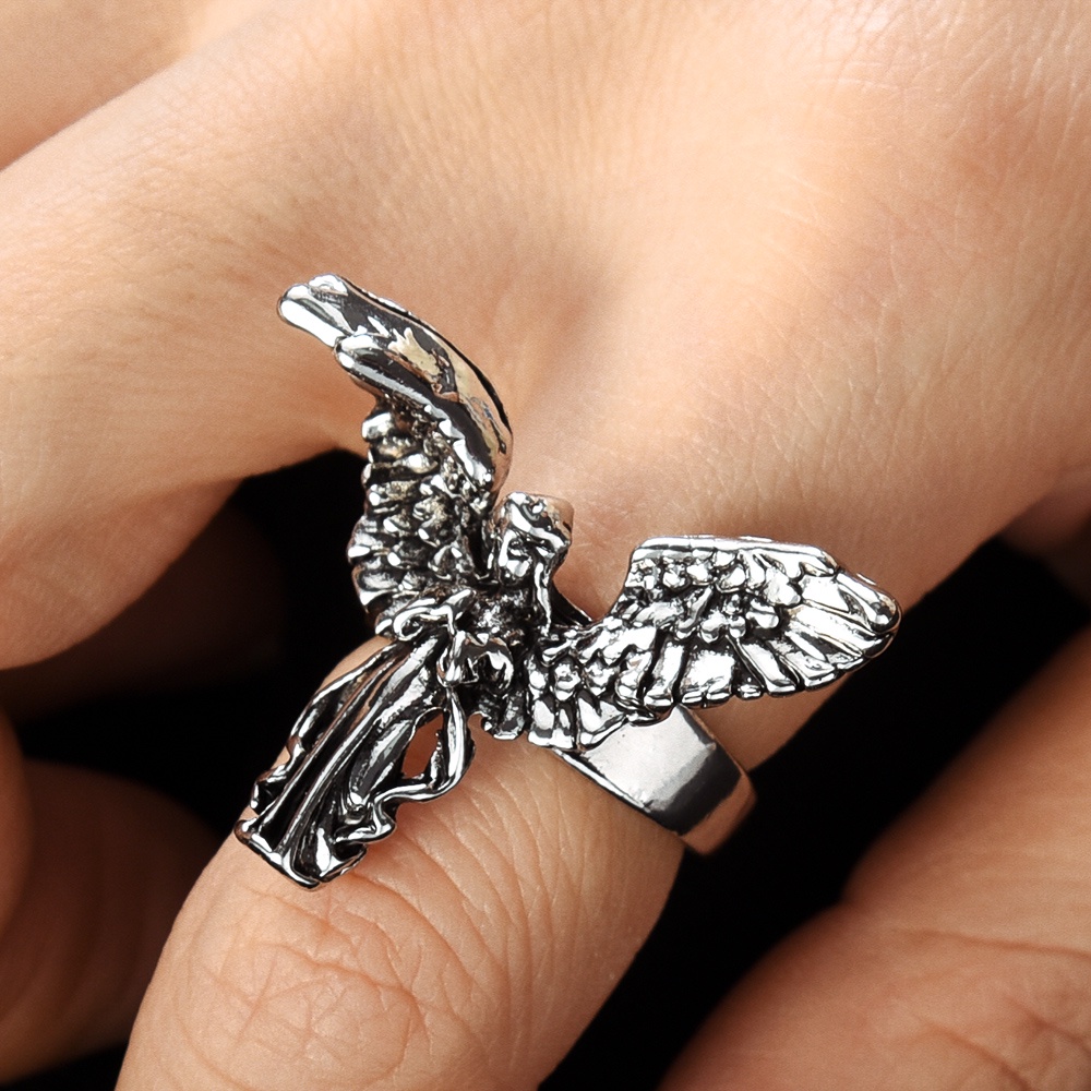 Fashion Retro Imitasi Malaikat Tua Cincin Terbuka Dapat Disesuaikan Untuk Wanita/Cincin Jari Wanita Kreatif/Cincin Pesta Tiga Dimensi/Perhiasan Wanita Populer