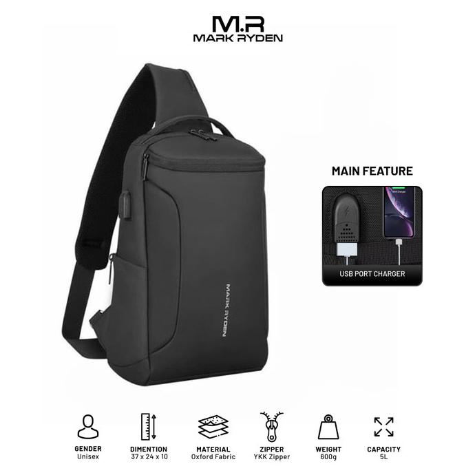 TERBARU MARK RYDEN MR7069 CROSSBODY SHOULDER BAG - TAS SELEMPANG SLING - BLACK ORIGINAL