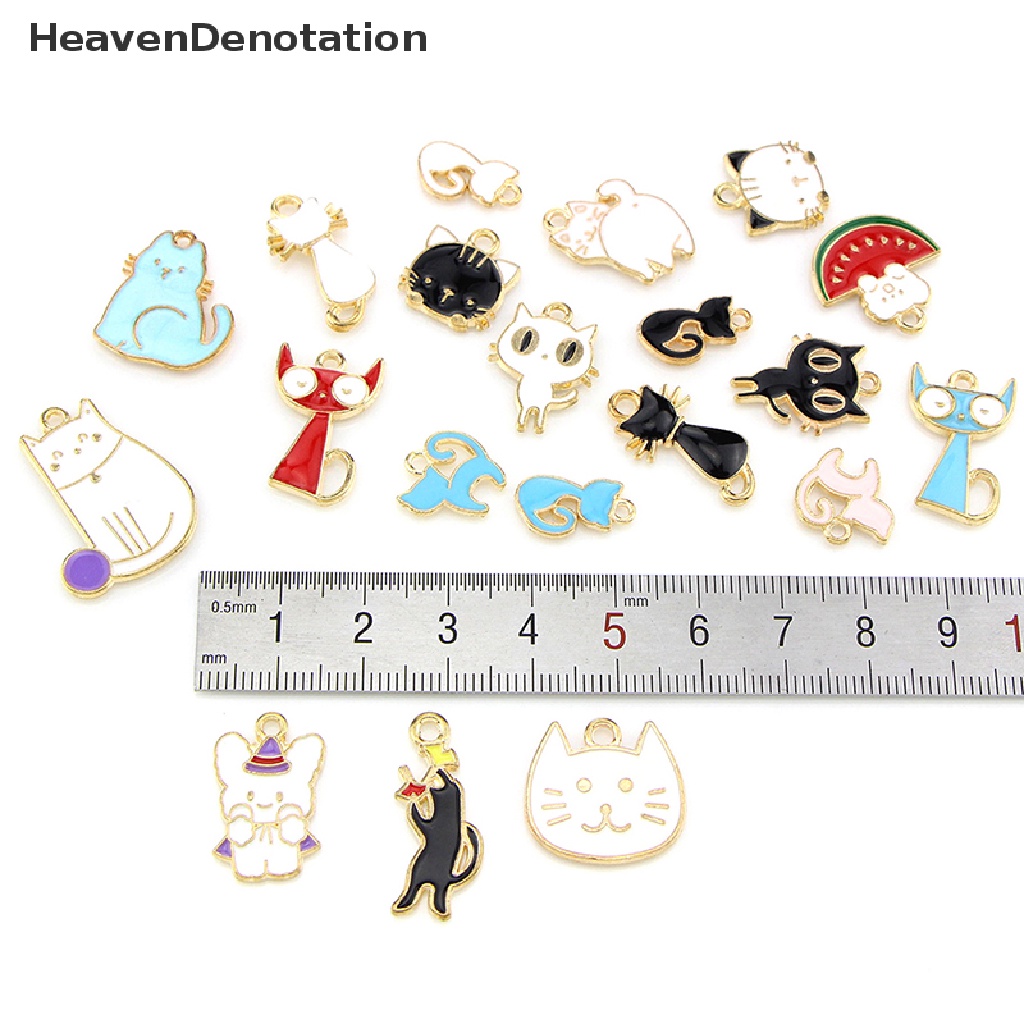 [HeavenDenotation] 20pcs/set Enamel Kucing Kecil Ch Liontin DIY Gelang Kalung Anting Membuat Perhiasan Aksesoris HDV