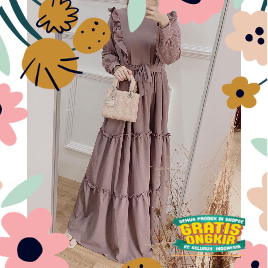 PROMO TERMURAH ⭐️ Lupi Dress Gamis Muslim Premium Wollycrepe Combi Brukat Tile Dotty ⭐️⭐️ Fashion Ga