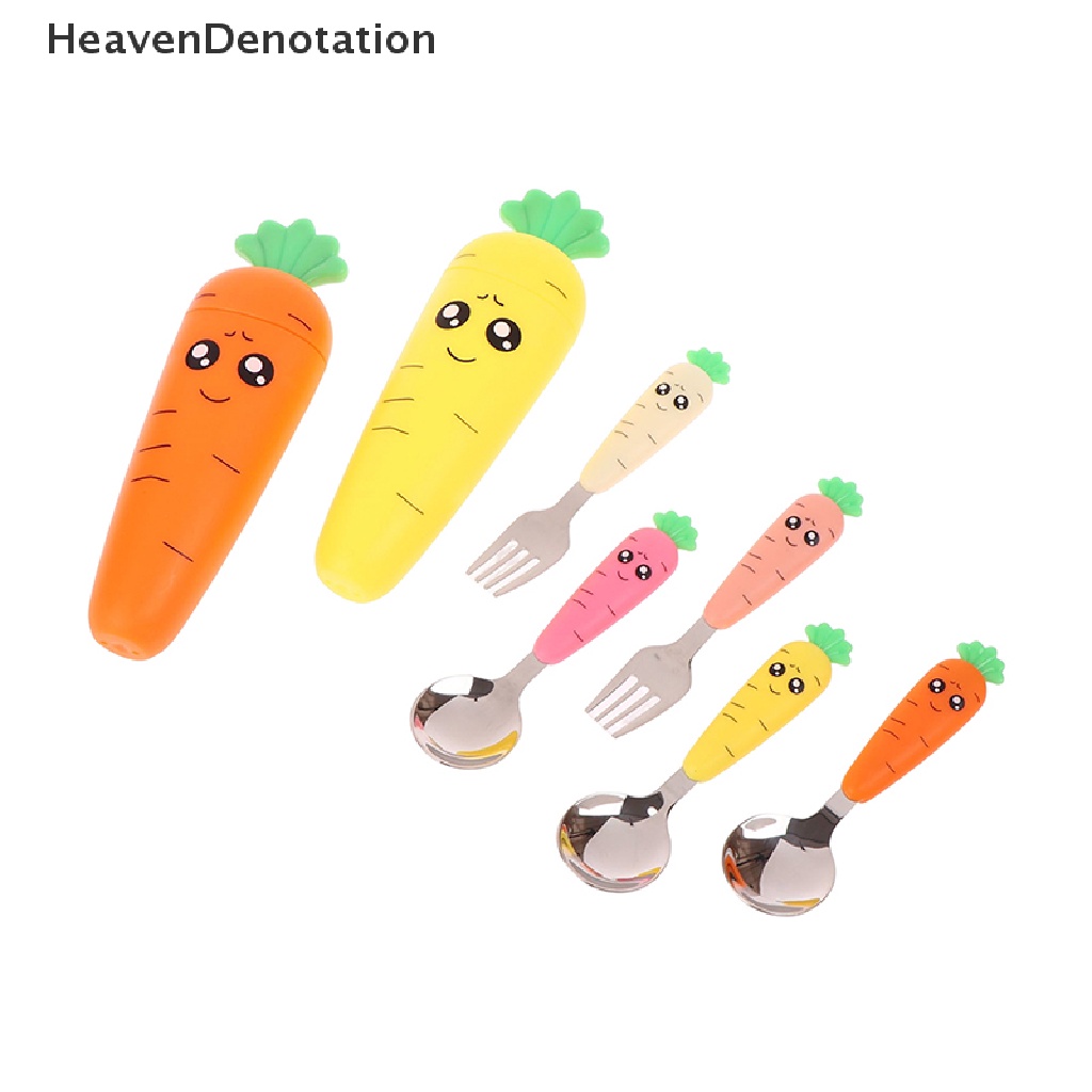 [HeavenDenotation] 3pcs Peralatan Makan Bayi Kartun Wortel Garpu Sendok Anak Alat Makan Gadget Set HDV