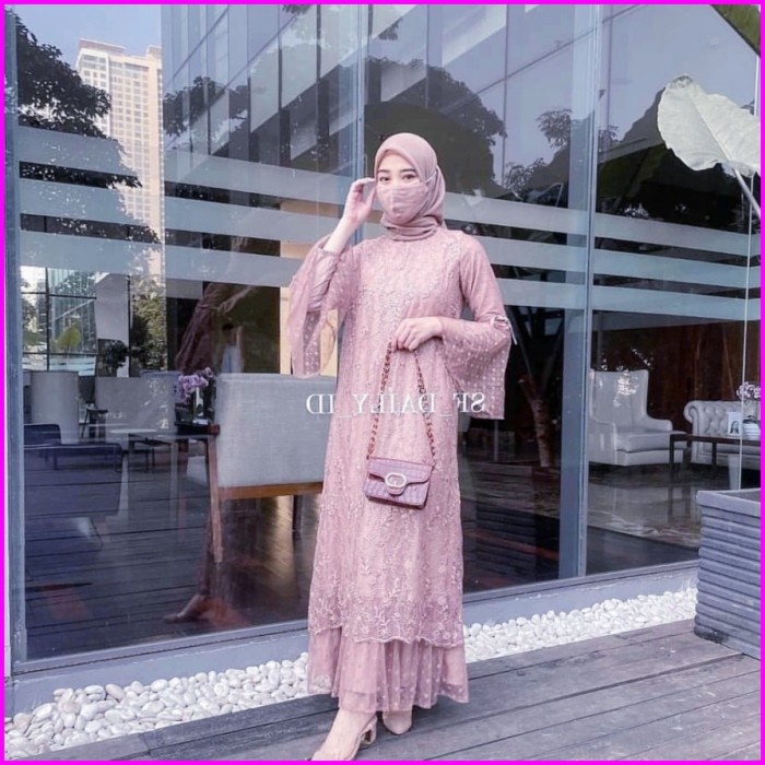 pStore88 - Ririn Dress Brukat Tile Import Gamis Brukat Dress Muslim Kebaya Modern 2348