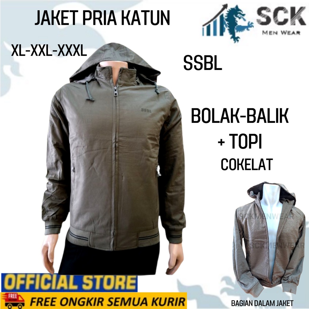 Jaket Pria SSBL 5953 Katun Bolak Balik Krah Shanghai Topi Lepas Pasang / Pakaian Bapak size XL-3XL (JUMBO) - sckmenwear GROSIR
