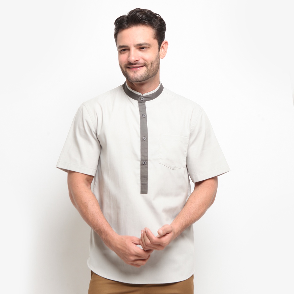 AMK Baju Koko Lengan Pendek KK Khalid S/s Light Grey